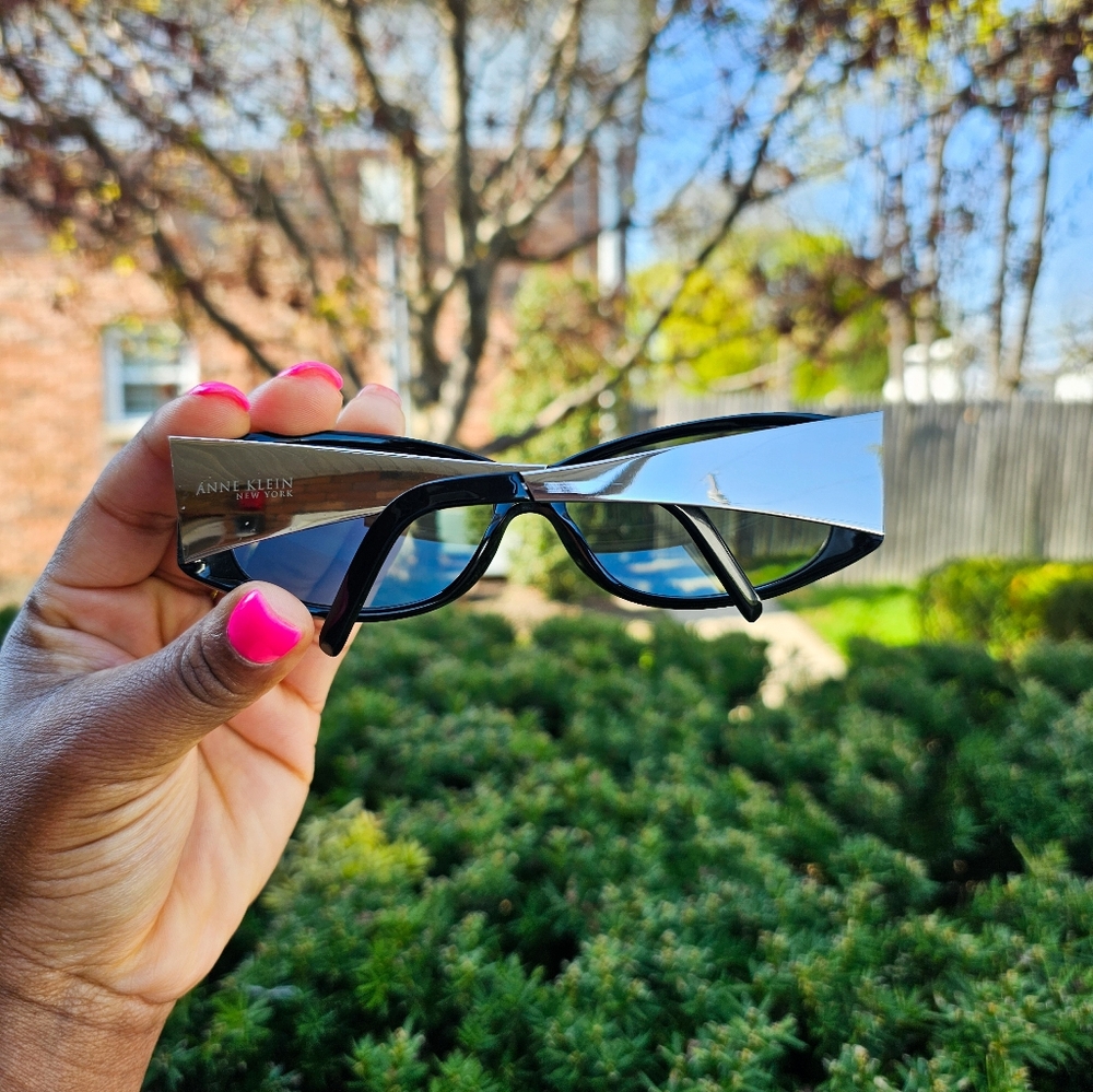 Y2K Anne Klein New York Sleek Edgy Sunglasses – Black & Reflective Silver